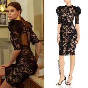 BRONX & BANCO Madeleine Noir Dress Black Lace Embroidered Midi
